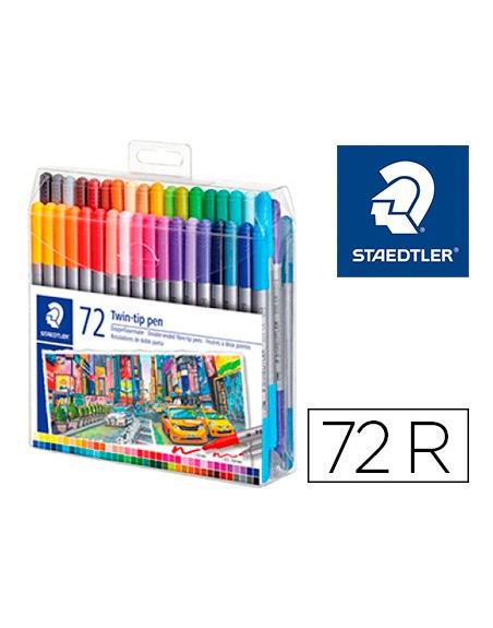 Rotulador staedtler doble punta de fibra 3200 estuche de 72 unidades colores surtidos