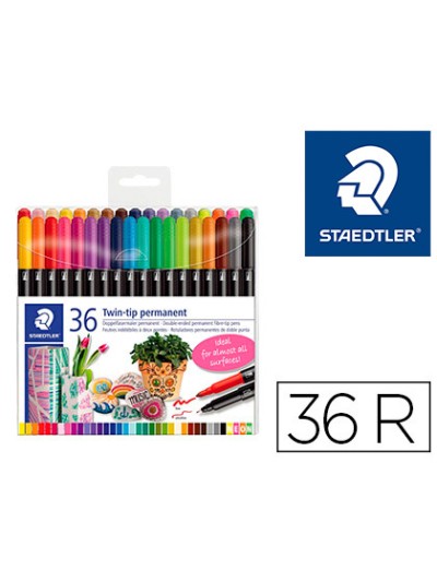 Rotulador staedtler permanente doble punta 3187 estuche de 36 unidades colores surtidos