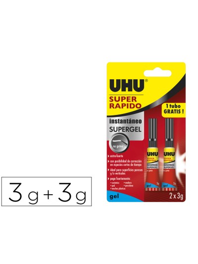 Pegamento uhu instantaneo gel 3 gr + 3 gr gratis