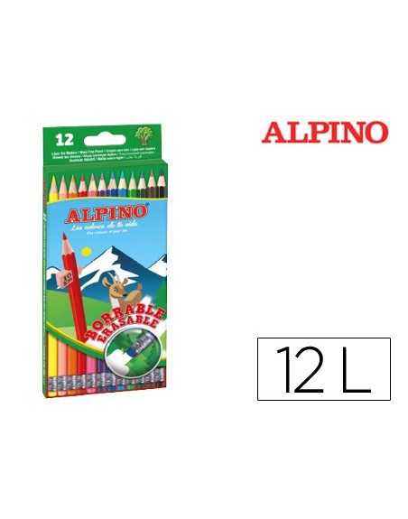 Lapices de colores alpino borrable con goma caja de 12 colores surtidos