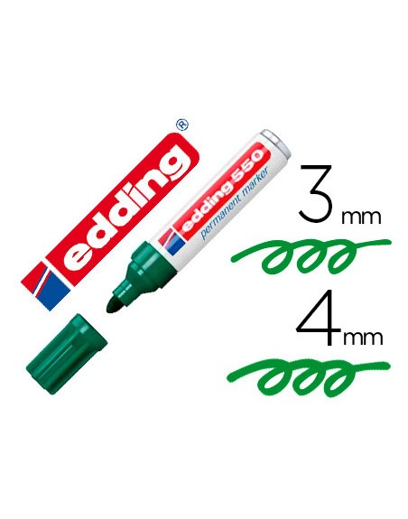 Rotulador edding punta fibra permanente 550 verde n. 4 punta redonda recargable