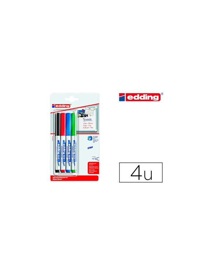 Rotulador edding para pizarra blanca 661 punta redonda 1-2 mm blister de 4 unidades colores surtidas Rotulador edding para pizarra blanca 661 punta redonda 1-2 mm blister de 4 unidades colores surtidas