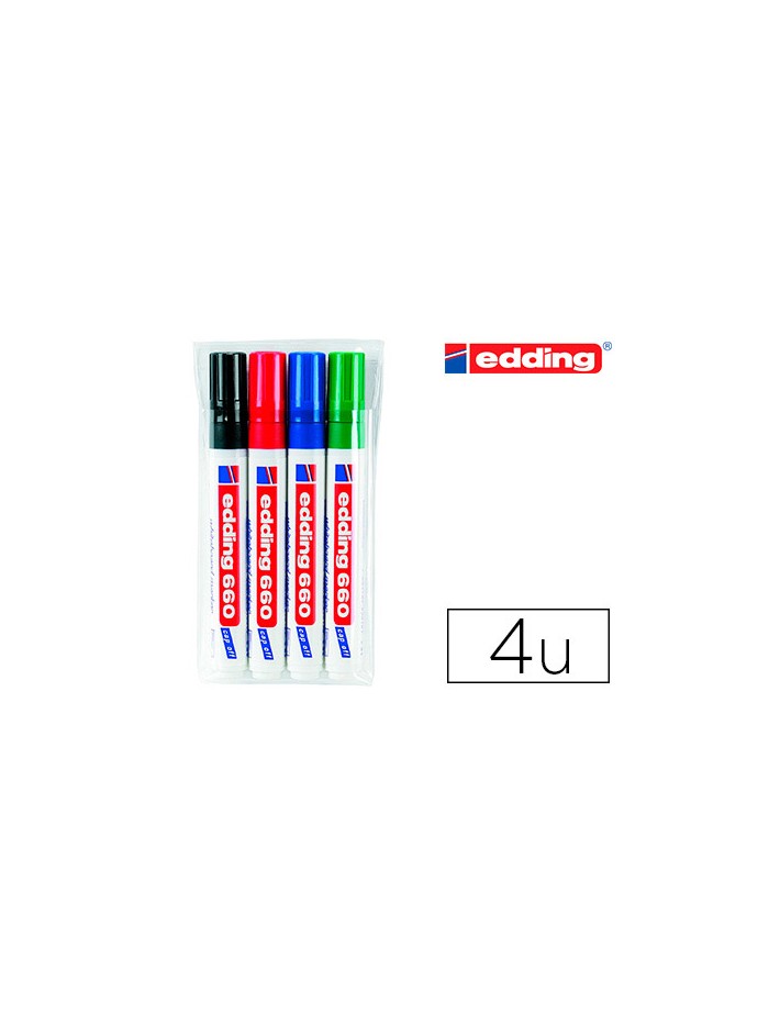 Rotulador edding para pizarra blanca 660 blister de 4 unidades colores surtidos recargable Rotulador edding para pizarra blanca 660 blister de 4 unidades colores surtidos recargable