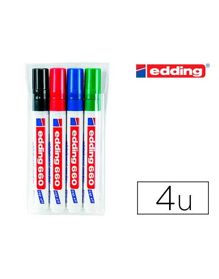 Rotulador edding para pizarra blanca 660 blister de 4 unidades colores surtidos recargable