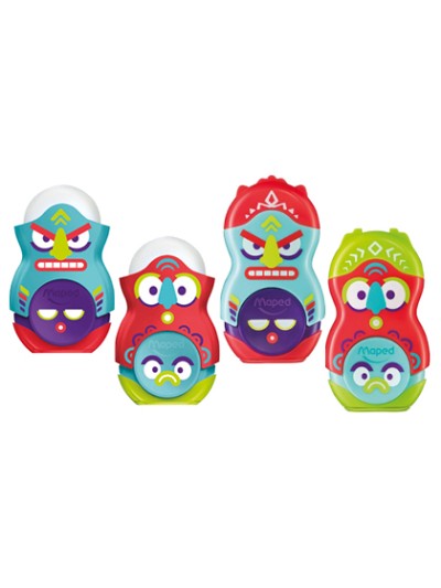 Sacapuntas maped plastico loopy totem 1 uso con goma colores surtidos decorado
