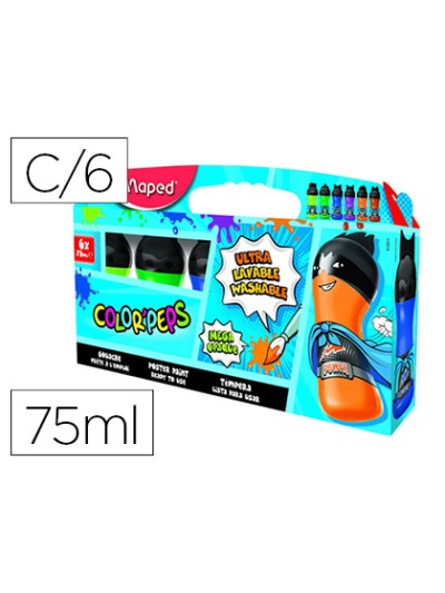 Tempera maped color peps ultra lavable caja de 6 colores surtidos secundarios 75 ml