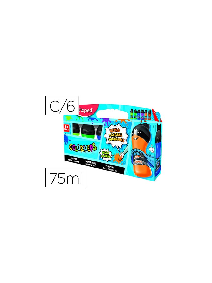 Tempera maped color peps ultra lavable caja de 6 colores surtidos secundarios 75 ml Tempera maped color peps ultra lavable caja de 6 colores surtidos secundarios 75 ml