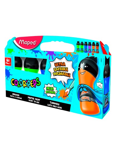 Tempera maped color peps ultra lavable caja de 6 colores surtidos secundarios 75 ml