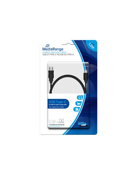 Cable usb 3.1 tipo c a usb 3.0 tipo a mediarange longitud del cable 1.2 mt negro