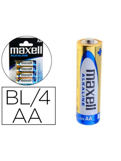 Pila maxell alcalina 1.5 v tipo aa lr06 blister de 4 unidades