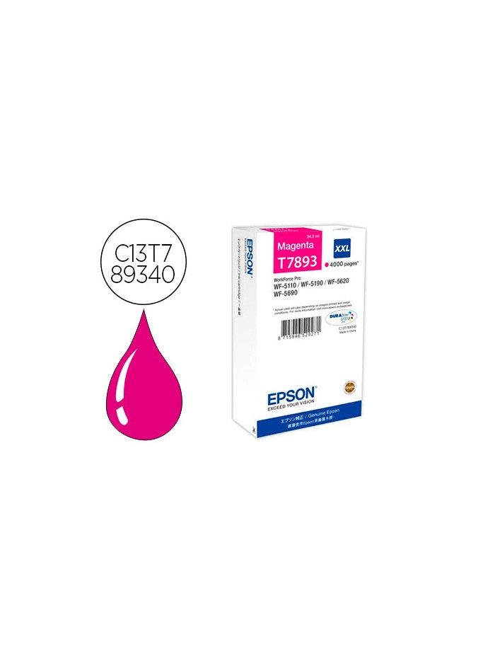 Ink-jet epson t7893xxl wf-5110 / 5190 / 5620 / 5690 magenta alta capacidad Ink-jet epson t7893xxl wf-5110 / 5190 / 5620 / 5690 magenta alta capacidad