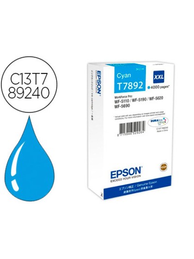 Ink-jet epson t7892xxl wf-5110 / 5190 / 5620 / 5690 cian alta capacidad