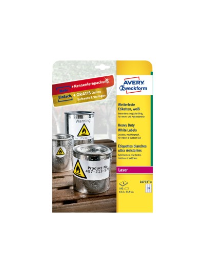 Etiqueta adhesiva resistente avery poliester blanco 99,1x139 mm para impresora laser pack de 32 unidades