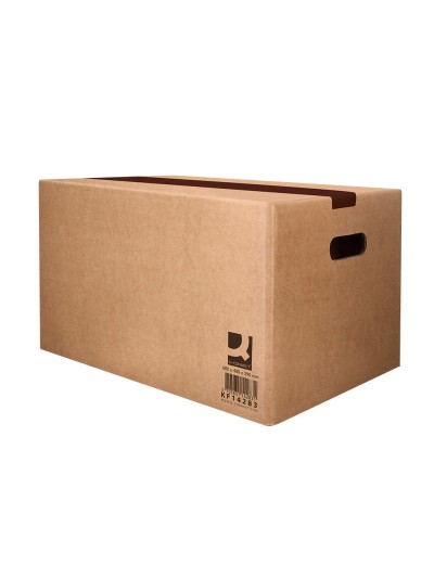 Caja para embalar q-connect americana con asas carton reciclado canal simple 5 mm color kraft 600x400x290 mm