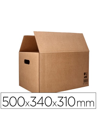Caja para embalar q-connect americana con asas carton reciclado canal simple 5 mm color kraft 500x340x310 mm