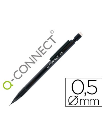 Portaminas q-connect 0,5 mm con 3 minas cuerpo negro con clip negro