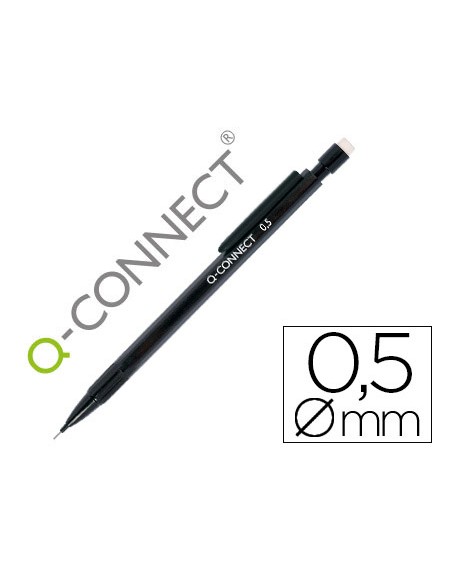 Portaminas q-connect 0,5 mm con 3 minas cuerpo negro con clip negro