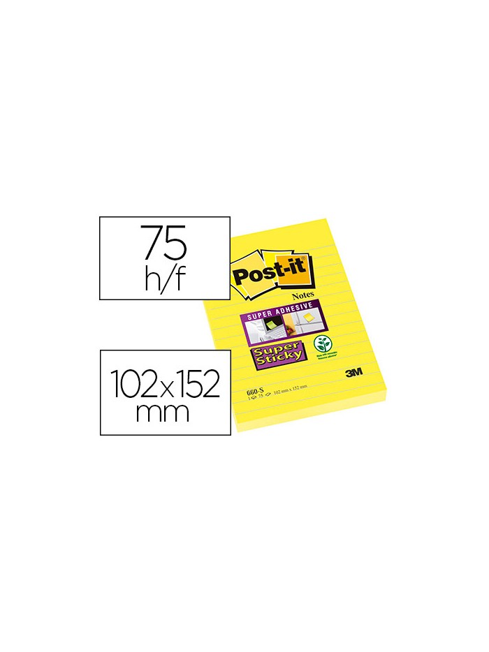 Bloc de notas adhesivas quita y pon post-it super sticky rayado amarillo ultra 102x152 mm Bloc de notas adhesivas quita y pon post-it super sticky rayado amarillo ultra 102x152 mm