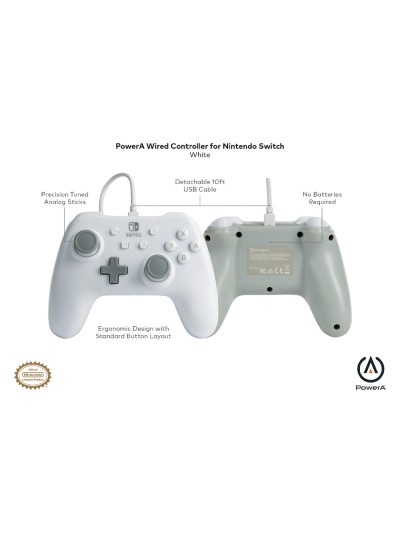 Mando power a con cable para nintendo switch blanco