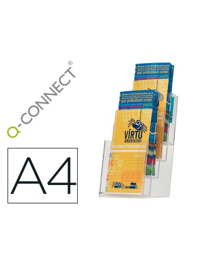 Expositor sobremesa q-connect metacrilato 1/3 din a4 para tripticos 4 compartimentos 121x159x295 mm