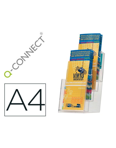 Expositor sobremesa q-connect metacrilato 1/3 din a4 para tripticos 4 compartimentos 121x159x295 mm