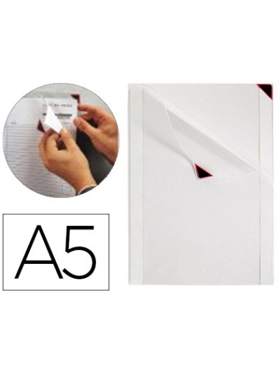 Funda de presentacion tarifold kang easy clic adhesiva removible din a5 esquina magnetica pack 5 uds
