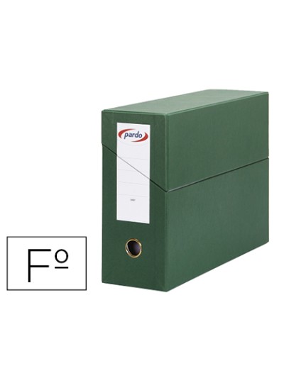 Caja transferencia pardo folio forrado extra doble lomo 80 mm estuche interior con tarjetero verde