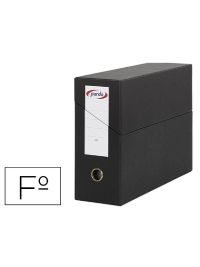 Caja transferencia pardo folio forrado extra doble lomo 80 mm estuche interior con tarjetero negra