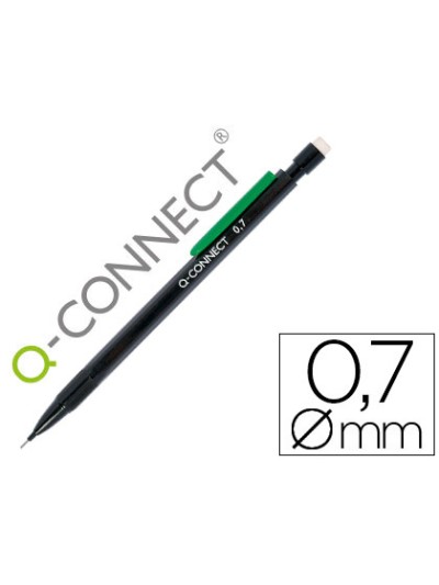 Portaminas q-connect 0,7 mm con 3 minas cuerpo negro con clip verde