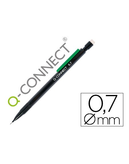 Portaminas q-connect 0,7 mm con 3 minas cuerpo negro con clip verde