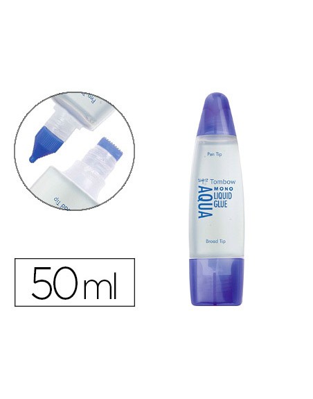 Pegamento cola liquida tombow transparente aqua permanente con 2 puntas bote de 50 ml