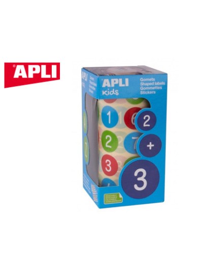 Gomets apli autoadhesivo redondo numeros 20 mm diametro multicolor rollo de 900 unidades