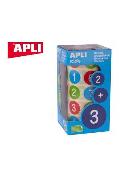 Gomets apli autoadhesivo redondo numeros 20 mm diametro multicolor rollo de 900 unidades