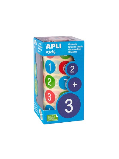 Gomets apli autoadhesivo redondo numeros 20 mm diametro multicolor rollo de 900 unidades