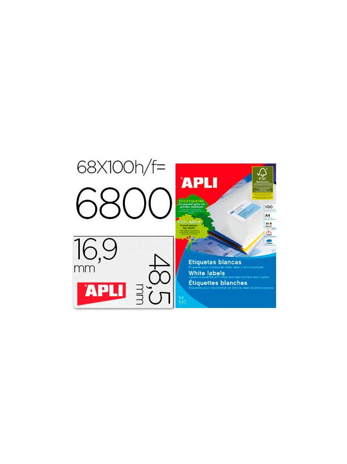 Etiquetas adhesivas apli 01282 tamaño 48,5x16,9 mm para fotocopiadora laser ink-jet caja de 100h dina4 6800 etiqu Etiquetas adhesivas apli 01282 tamaño 48,5x16,9 mm para fotocopiadora laser ink-jet caja de 100h dina4 6800 etiqu