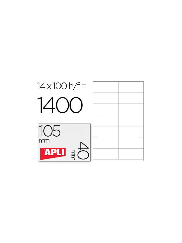 Etiqueta adhesiva apli 1275 tamaño 105x40 mm -fotocopiadora -laser -ink-jet-caja con 1400 etiquetas Etiqueta adhesiva apli 1275 tamaño 105x40 mm -fotocopiadora -laser -ink-jet-caja con 1400 etiquetas