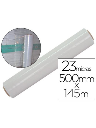 Film extensible q-connect manual ancho 500 mm largo 145 mt espesor 23 micras transparente