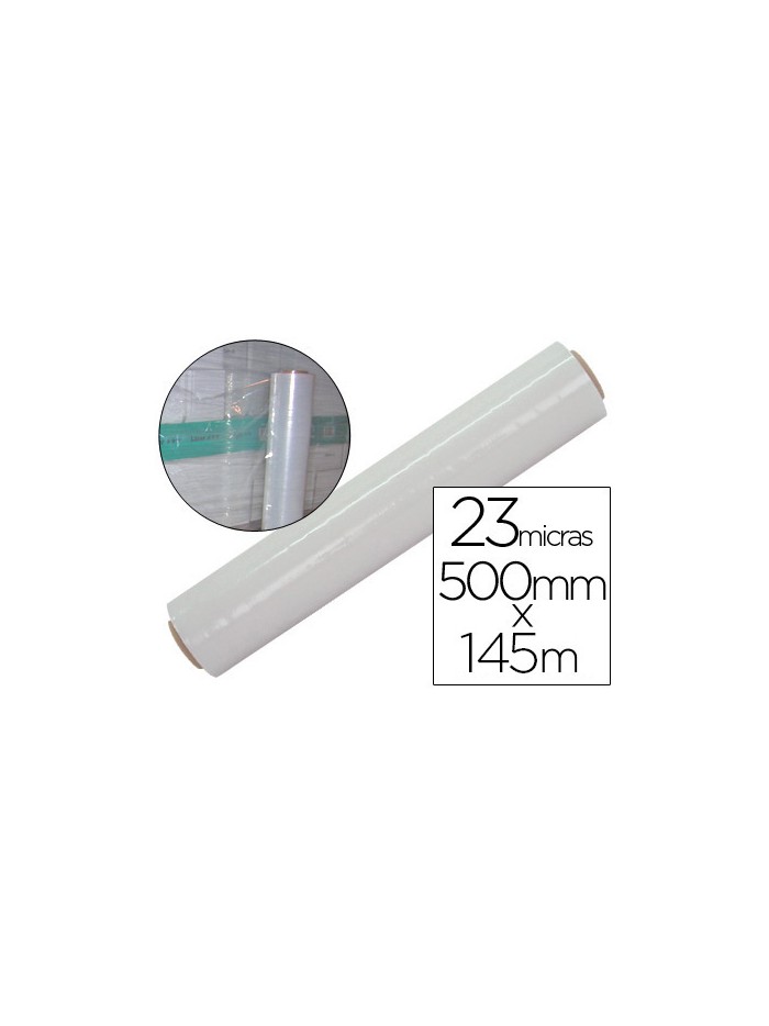 Film extensible q-connect manual ancho 500 mm largo 145 mt espesor 23 micras transparente Film extensible q-connect manual ancho 500 mm largo 145 mt espesor 23 micras transparente