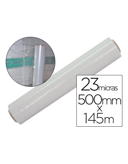 Film extensible q-connect manual ancho 500 mm largo 145 mt espesor 23 micras transparente