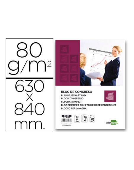 Bloc congreso liderpapel liso 630x840 mm 25+5 hojas 80g/m2