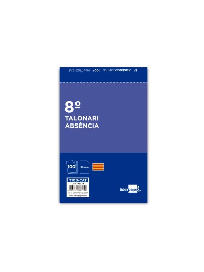 Talonario liderpapel ausentes octavo original t103 texto en catalan