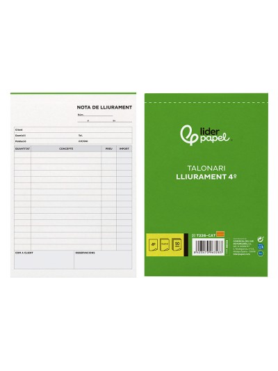 Talonario liderpapel entregas cuarto original y copia t226 texto en catalan