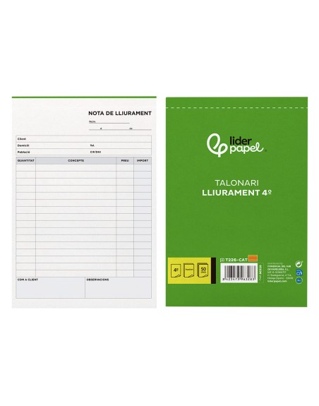Talonario liderpapel entregas cuarto original y copia t226 texto en catalan