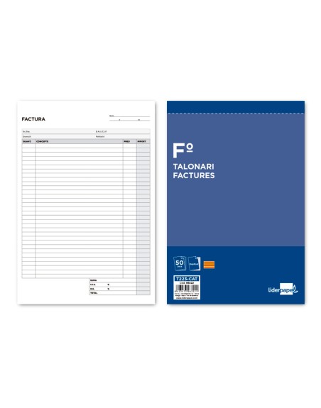 Talonario liderpapel facturas folio original y copia t223 con i.v.a. texto en catalan