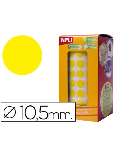 Gomets autoadhesivos circulares 10,5mm amarillo rollo de 5192 unidades