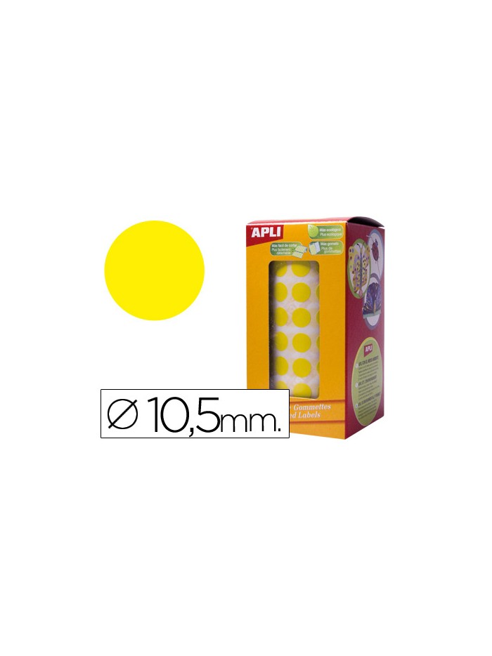 Gomets autoadhesivos circulares 10,5mm amarillo rollo de 5192 unidades Gomets autoadhesivos circulares 10,5mm amarillo rollo de 5192 unidades