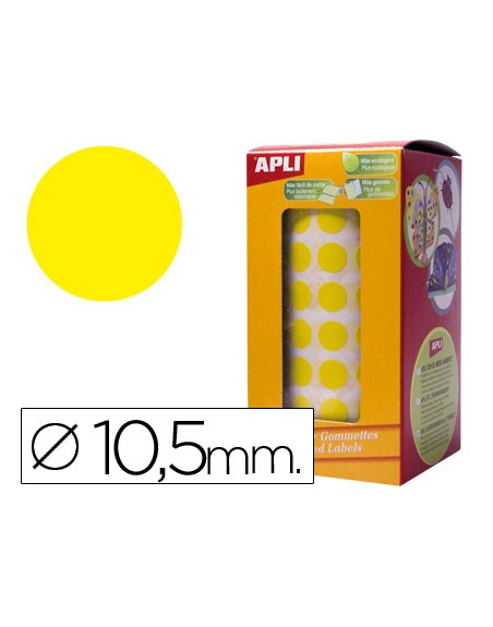 Gomets autoadhesivos circulares 10,5mm amarillo rollo de 5192 unidades