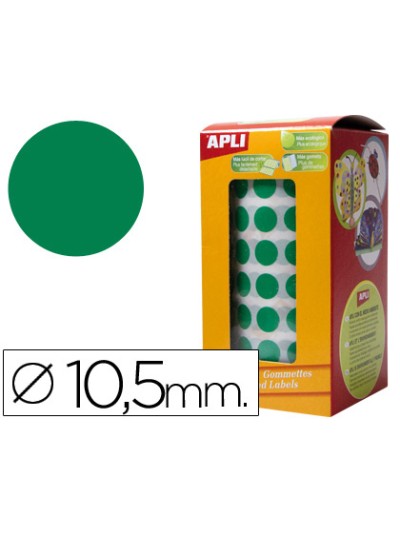 Gomets autoadhesivos circulares 10,5mm verde rollo de 5192 unidades