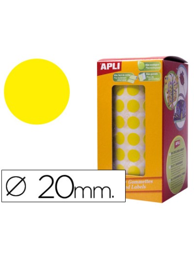 Gomets autoadhesivos circulares 20 mm amarillo rollo de 1770 unidades