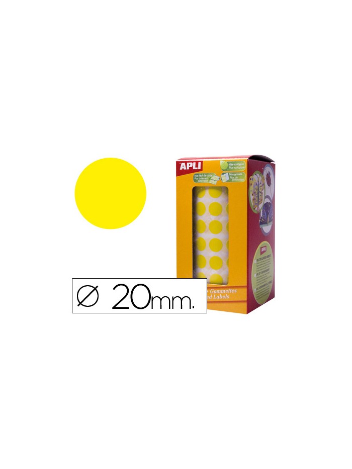 Gomets autoadhesivos circulares 20 mm amarillo rollo de 1770 unidades Gomets autoadhesivos circulares 20 mm amarillo rollo de 1770 unidades